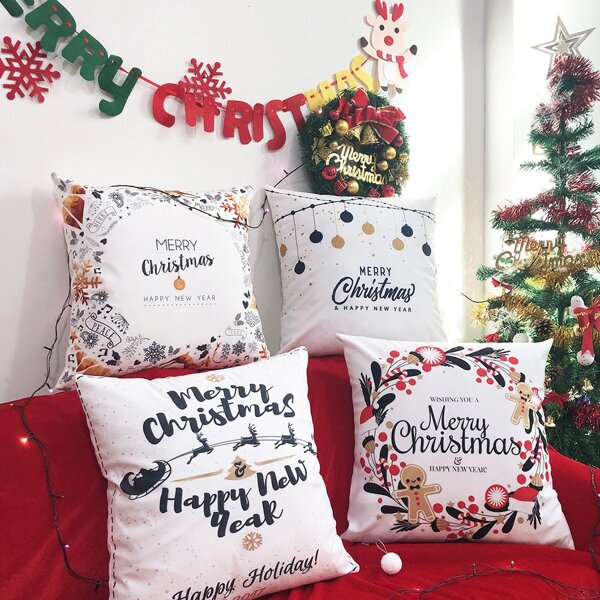 

1pc Christmas Print Cushion Cover Without Filler, Multicolor