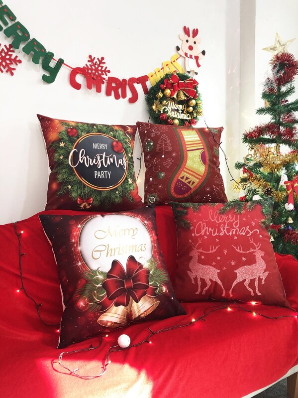 

1pc Christmas Print Cushion Cover Without Filler, Multicolor
