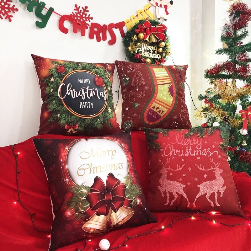 

1pc Christmas Print Cushion Cover Without Filler, Multicolor