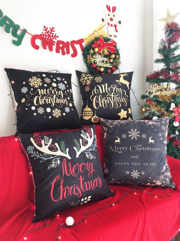 

1pc Christmas Print Cushion Cover Without Filler, Multicolor