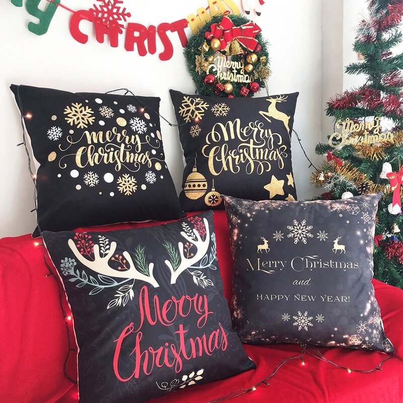 

1pc Christmas Print Cushion Cover Without Filler, Multicolor