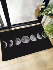 Moon Print Floor Mat - Black - View 5