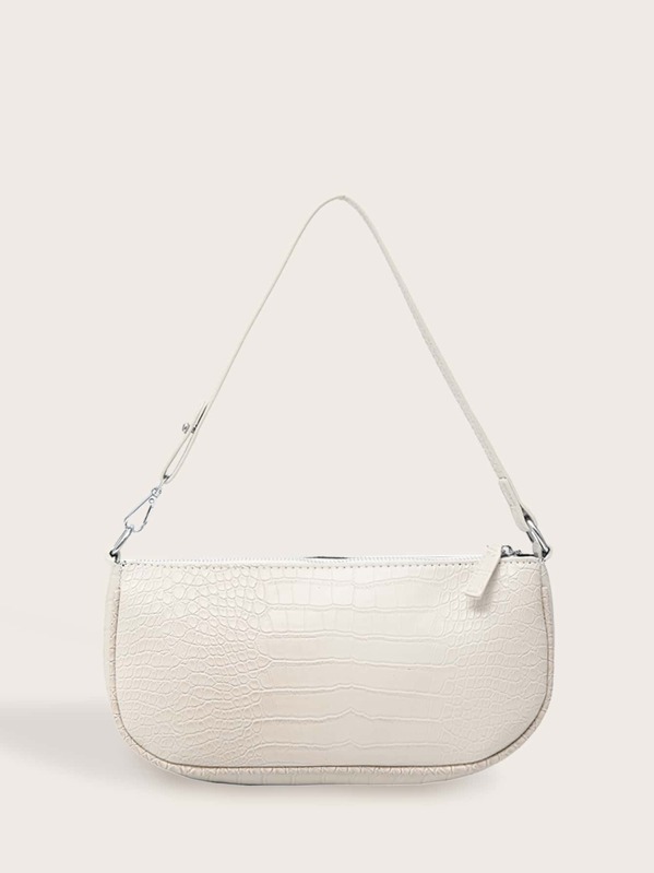 

Croc Embossed Baguette Bag, White