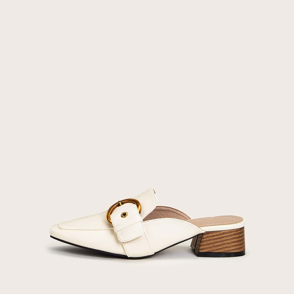 

Buckle Decor Cork Heeled Mules, Beige