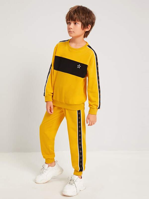 

Boys Color Block Star Tape Pullover & Sweatpants Set, Yellow, Bogdan