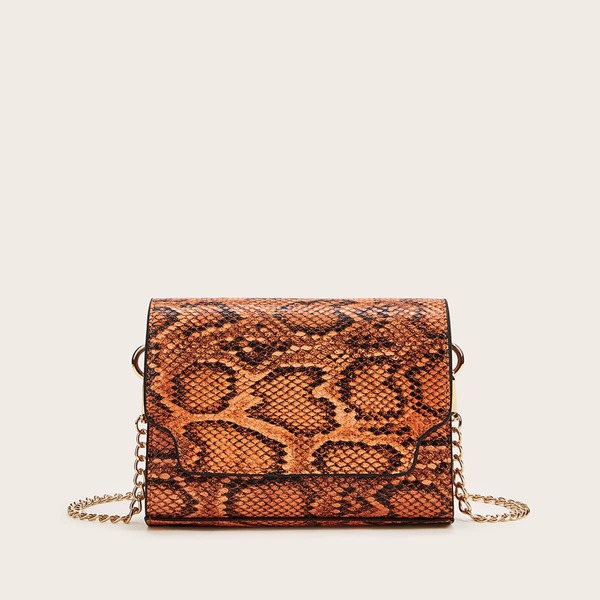 

Snakeskin Flap Chain Crossbody Bag, Multicolor