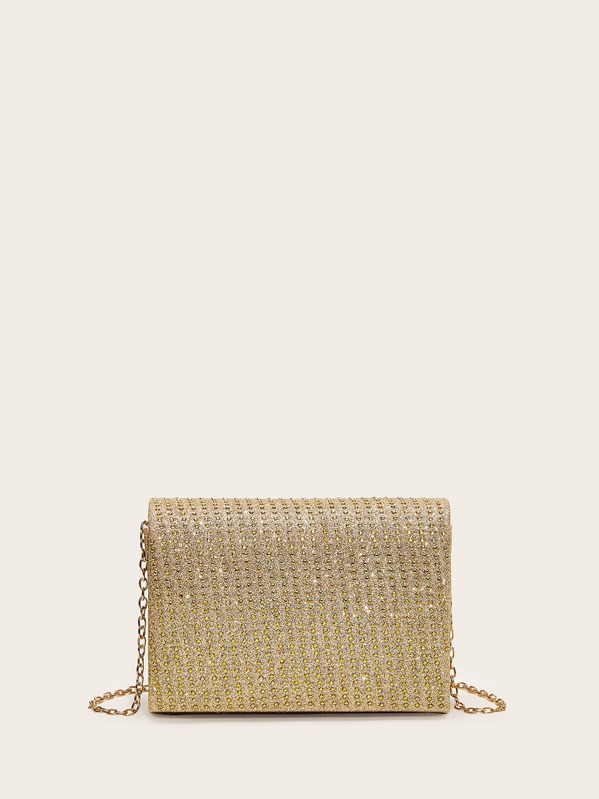 

Rhinestone Decor Glitter Clutch Bag, Gold