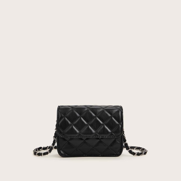 

Quilted Flap Chain Crossbody Bag, Black