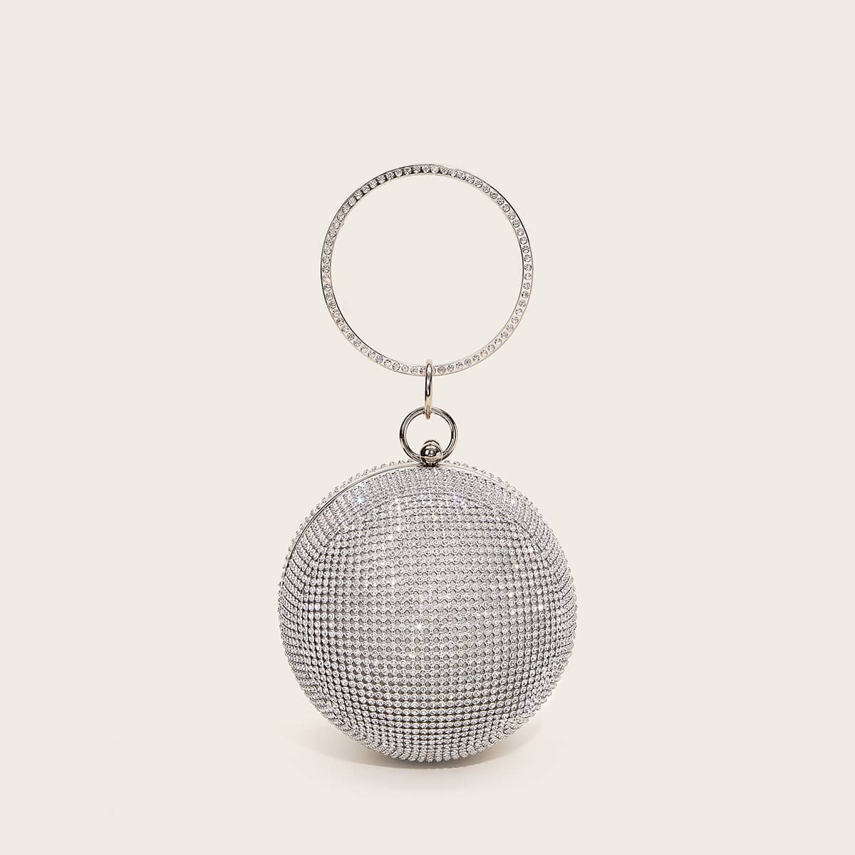 

Mini Rhinestone Covered Ball Design Clutch Bag, Silver