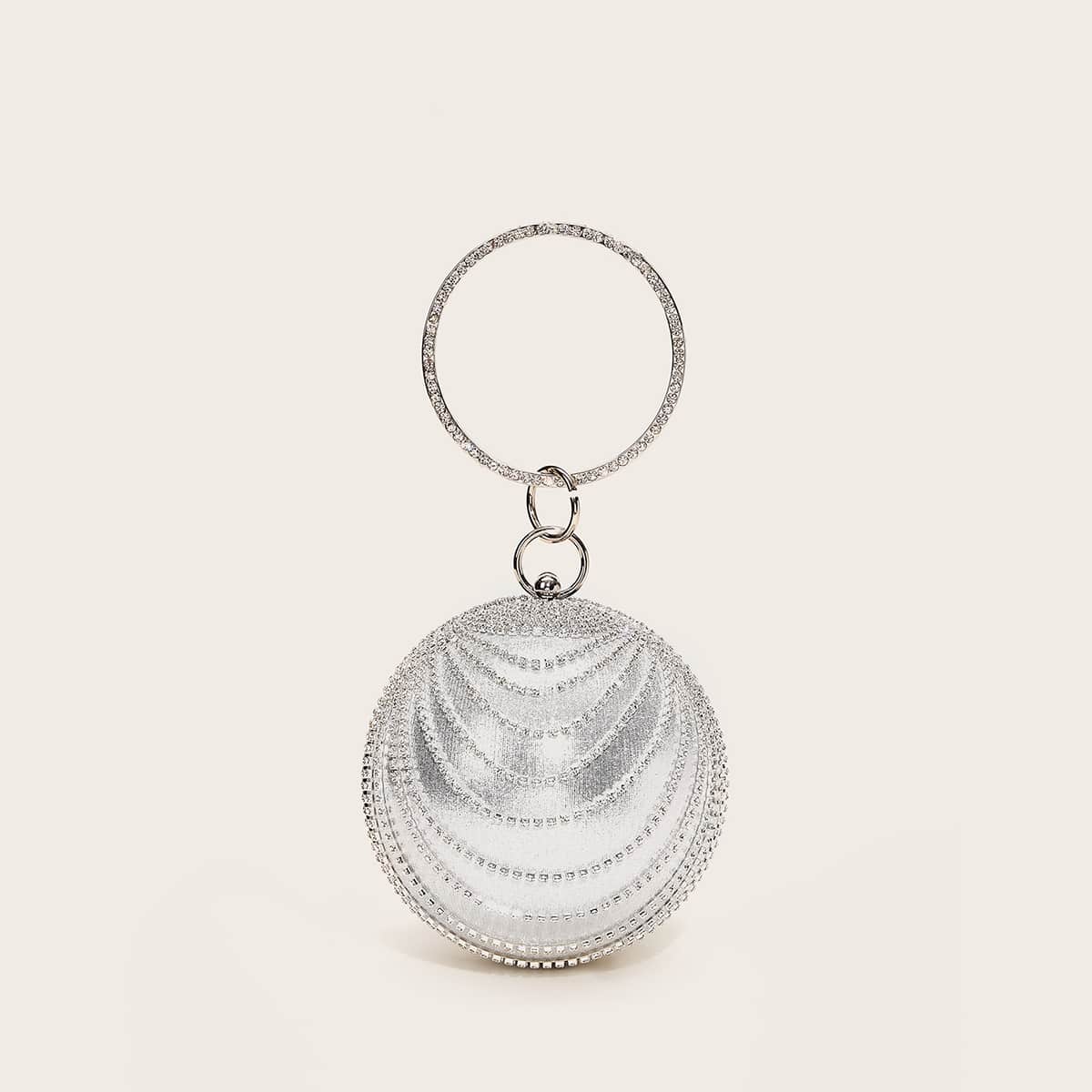 

Mini Rhinestone Decor Clutch Bag With Ring Handle, Silver