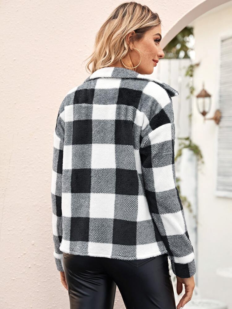 Svart och Vitt Framsida Knappar Gingham Enkel Jackor Svart och Vitt Framsida Knappar Gingham Enkel Jackor