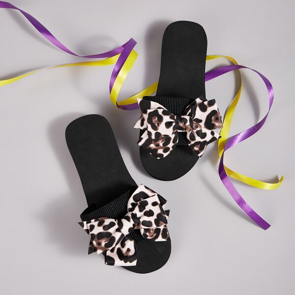 

Girls Leopard Bow Decor Sliders, Multicolor