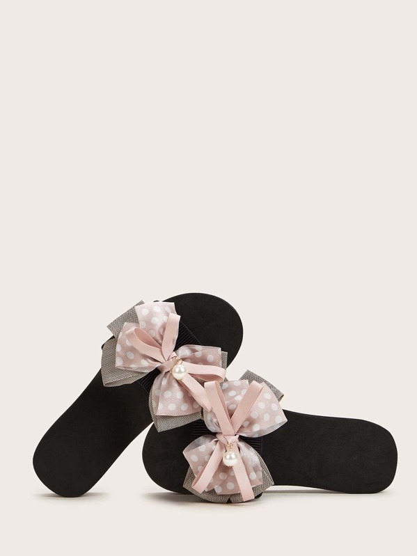 

Girls Polka Dot Bow Decor Sliders, Pink