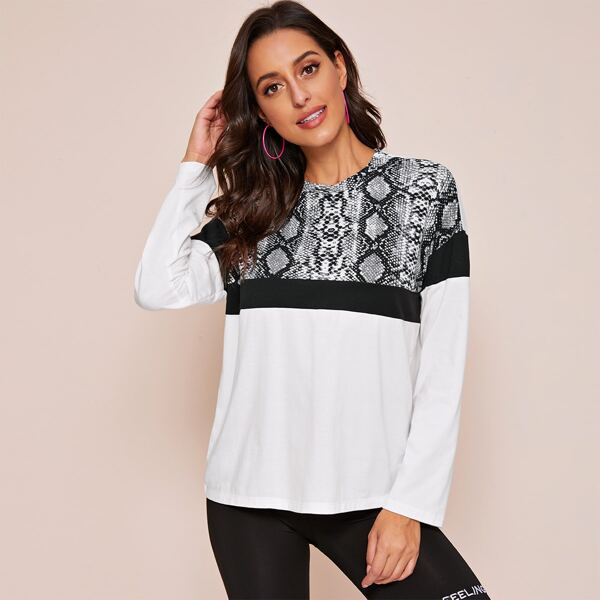 

Snakeskin Print Colorblock Tee, Multicolor