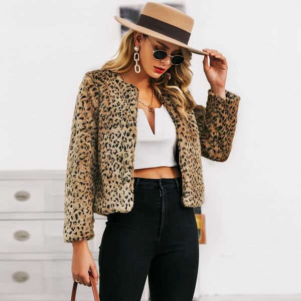 

Glamaker Open Front Leopard Faux Fur Coat, Multicolor