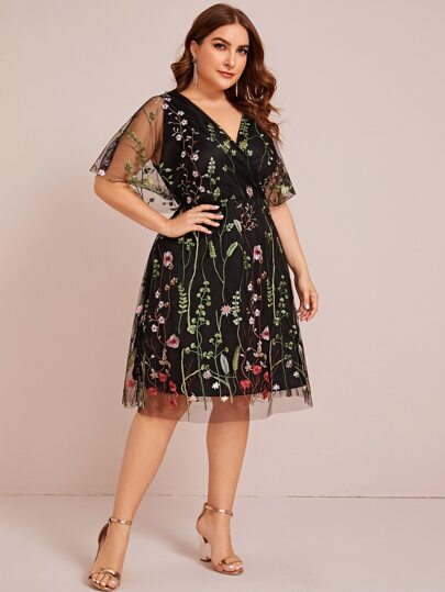 shein floral embroidered dress