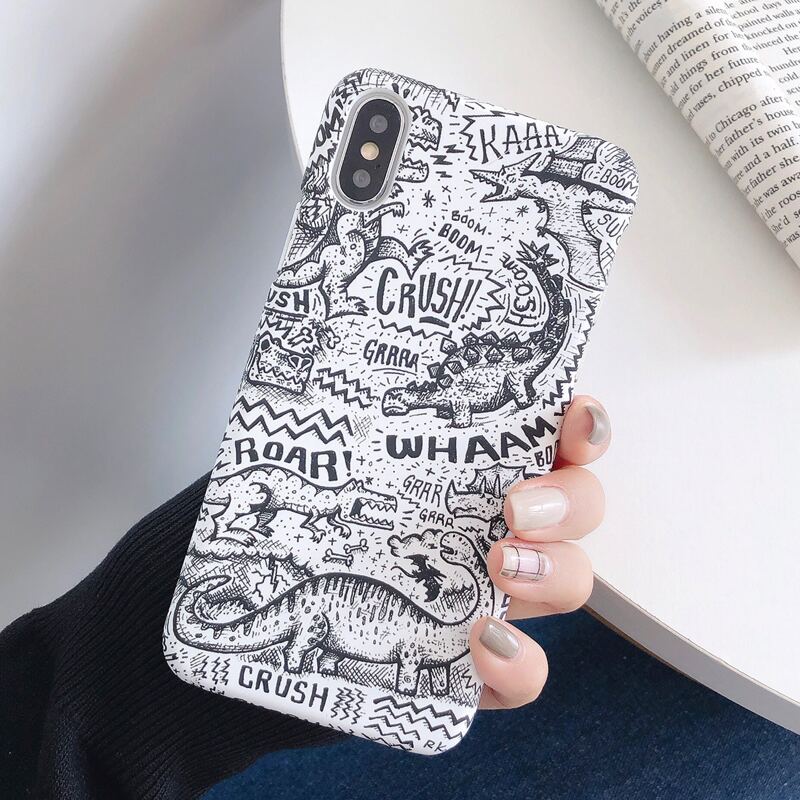 

1pc Dinosaur Print iPhone Case, Black and white