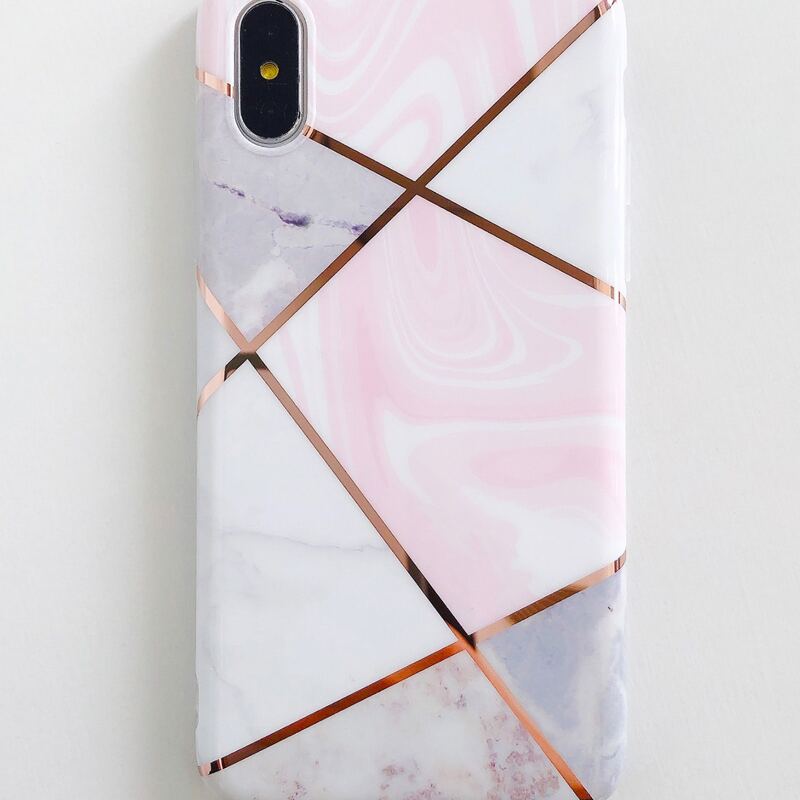 

1pc Plating Marble Pattern iPhone Case, Multicolor