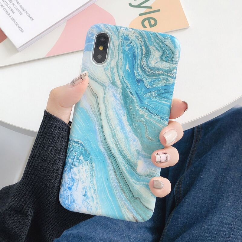 

1pc Marble Pattern iPhone Case, Blue