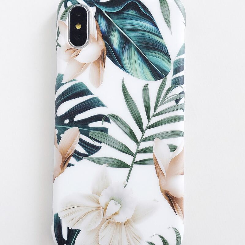 

1pc Leaf & Flower Pattern iPhone Case, Multicolor