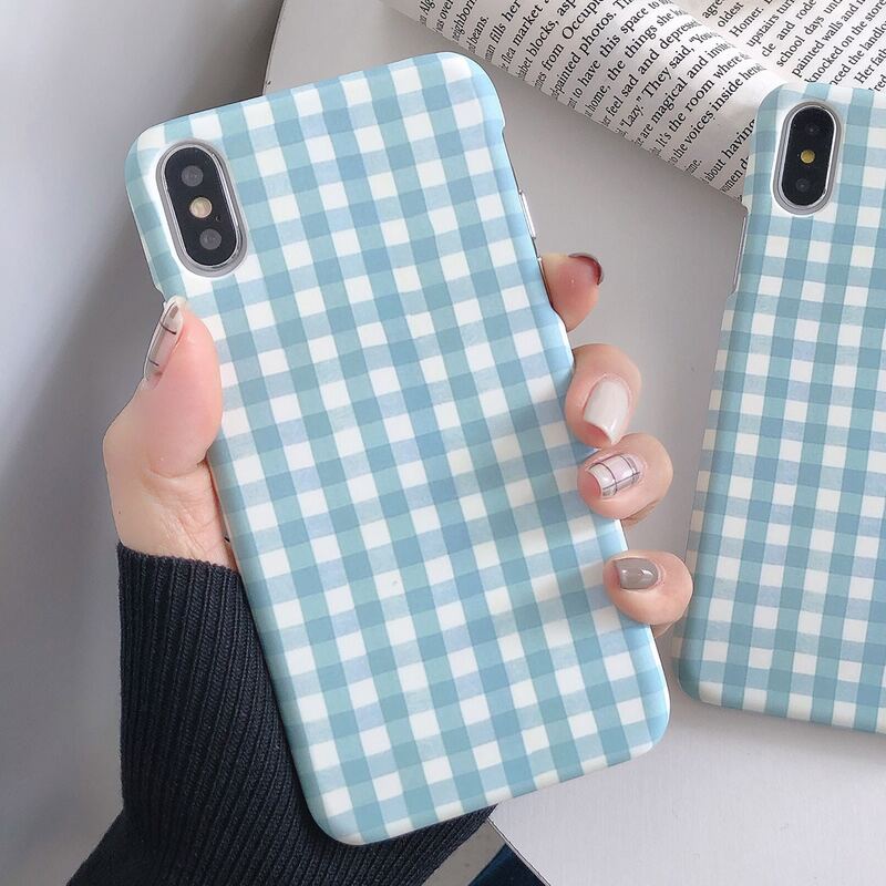

1pc Gingham Pattern iPhone Case, Blue