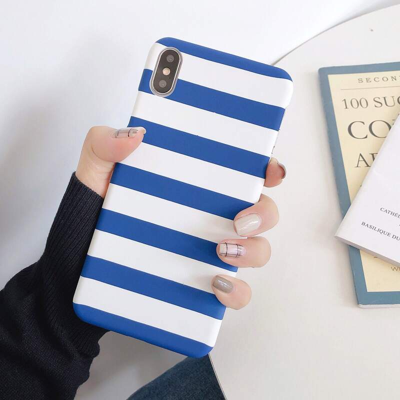 

1pc Striped Pattern iPhone Case, Blue