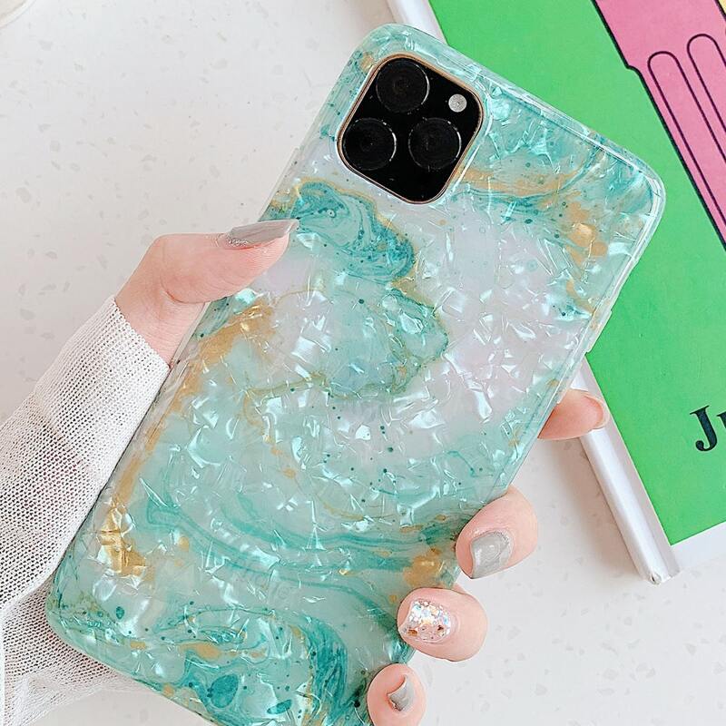 

1pc Marble Shell Pattern iPhone Case, Green