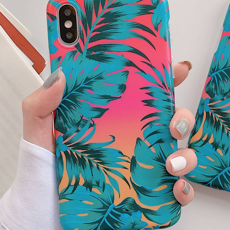 

1pc Leaf Print iPhone Case, Green