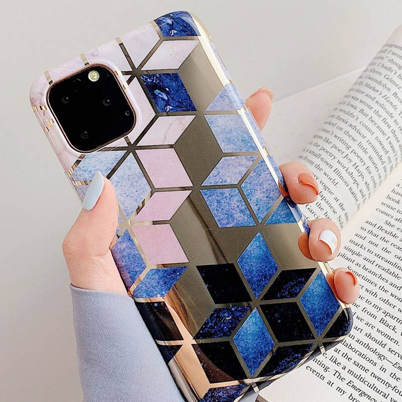 

1pc Plating Geometric Pattern iPhone Case, Multicolor
