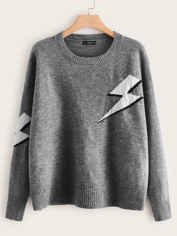

Plus Drop Shoulder Geo Pattern Sweater, Grey