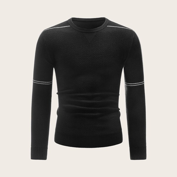

Men Contrast Stripe Sweater, Black