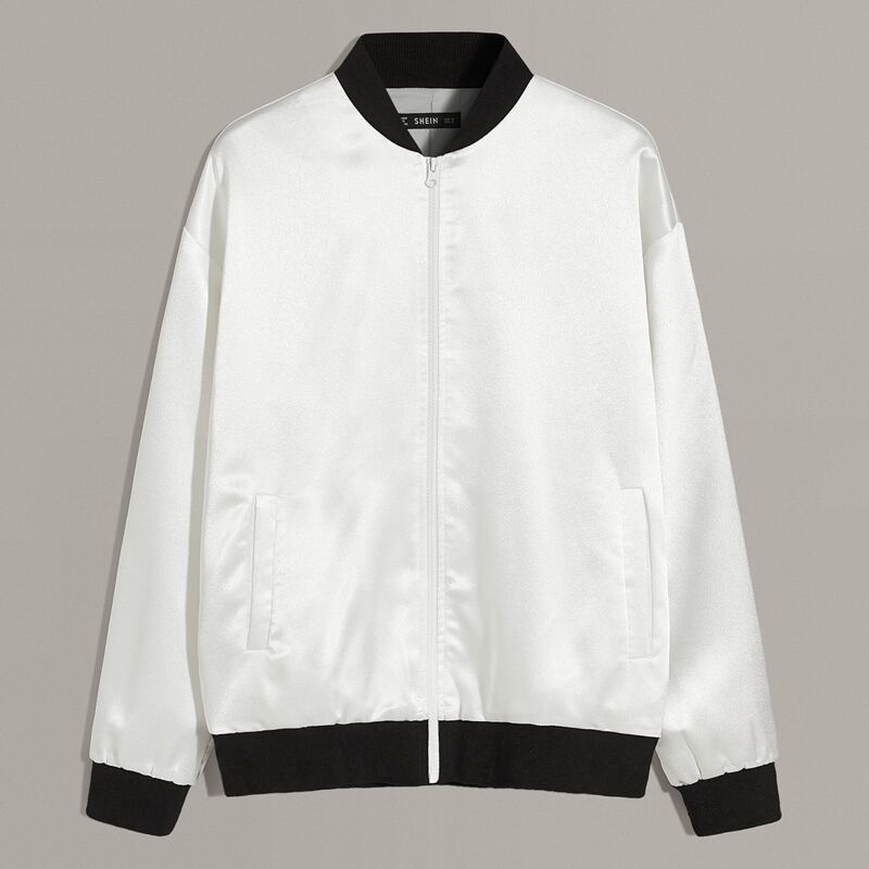 

Guys Drop Shoulder Satin Bomber Jacket, White