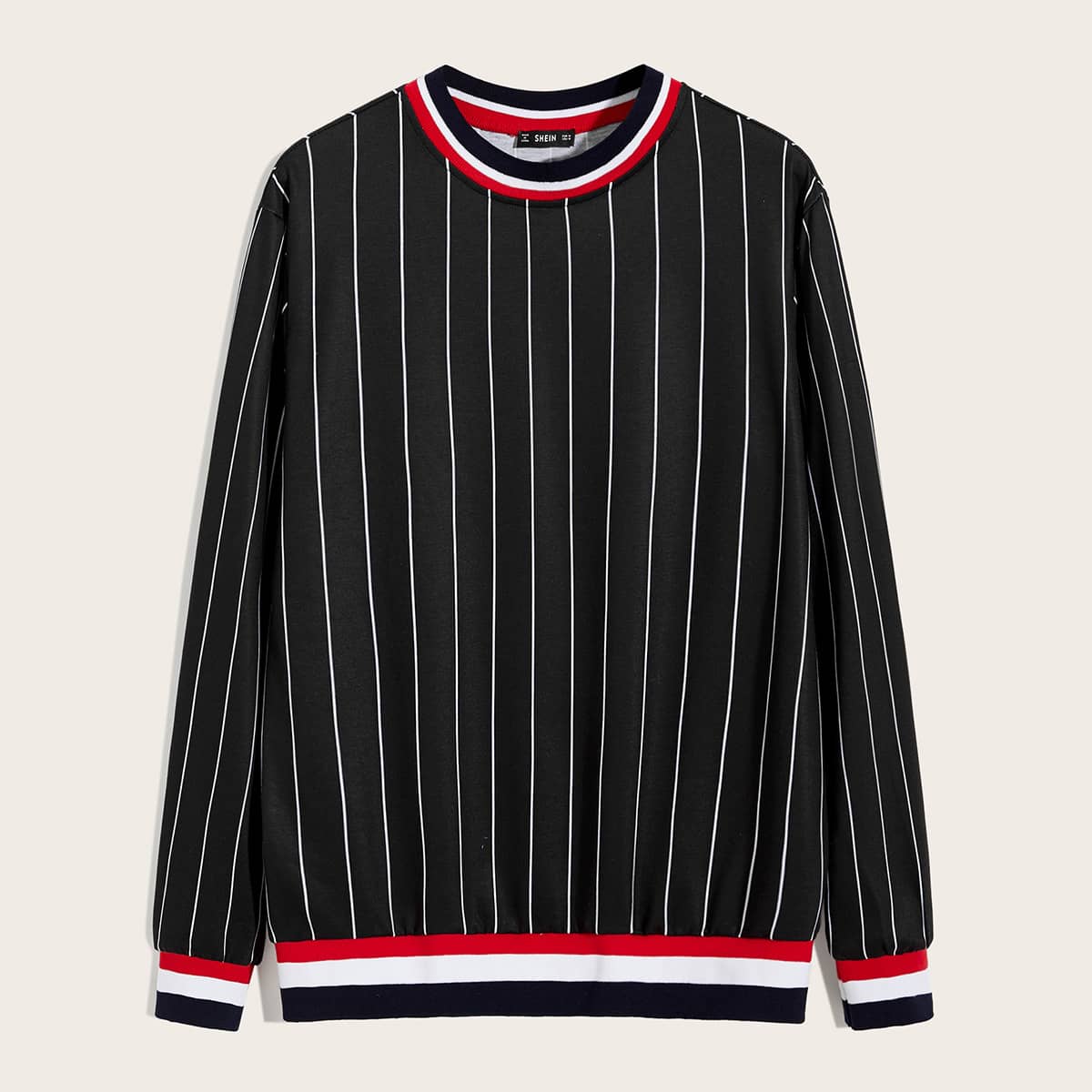 

Guys Contrast Trim Striped Pullover, Black