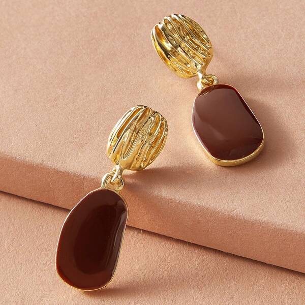 

1pair Textured Metal Decor Geometric Drop Earrings, Multicolor