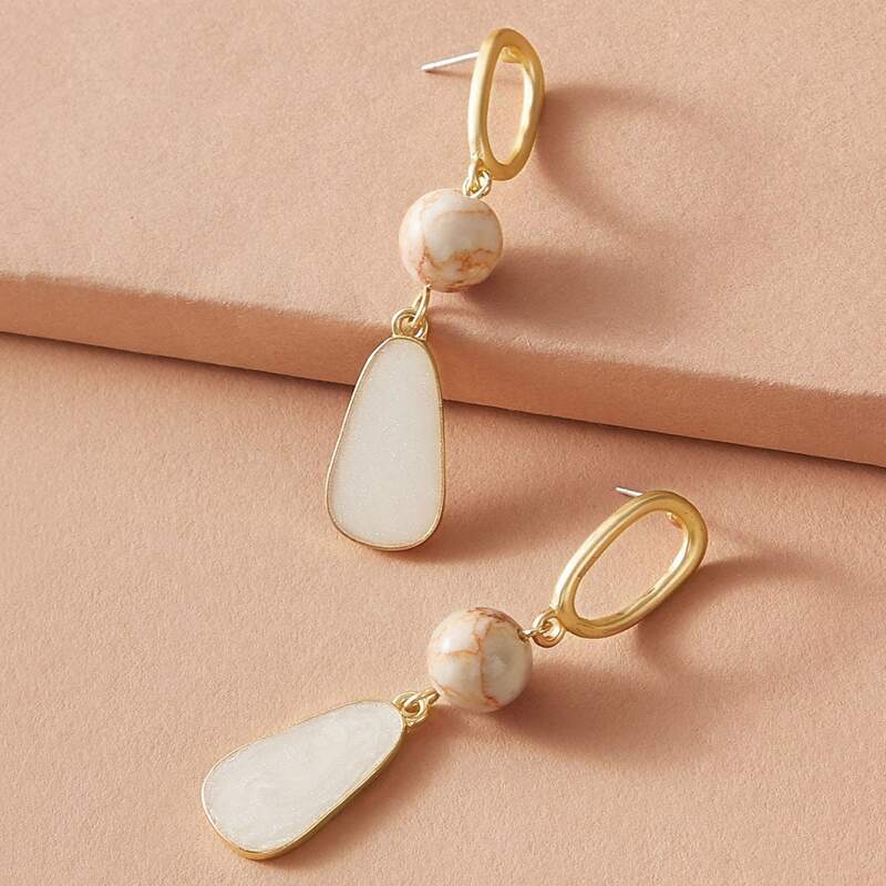 

1pair Marble Pattern Ball Decor Geometric Drop Earrings, Multicolor