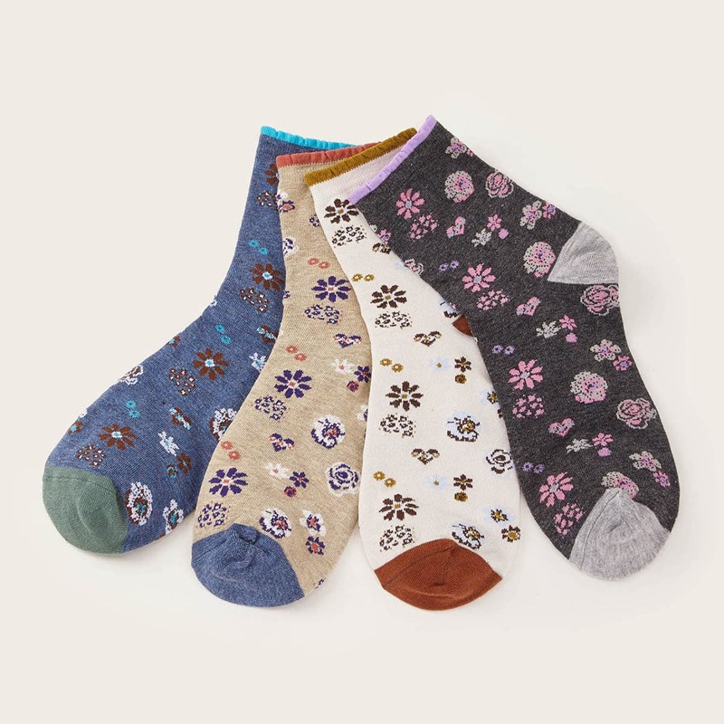 

4pairs Ditsy Floral Pattern Socks, Multicolor