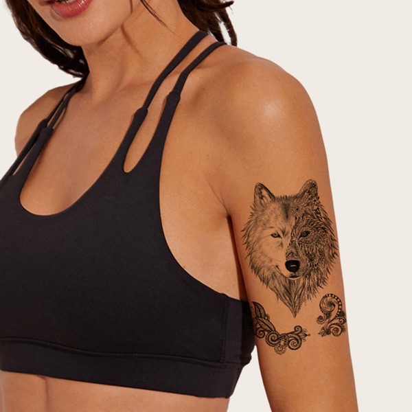 

1sheet Wolf Pattern Tattoo Sticker, Black