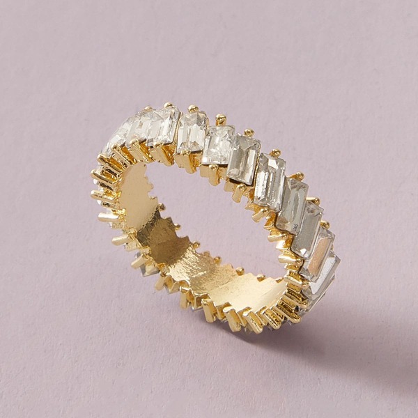 

1pair Rhinestone Engraved Ring, Gold
