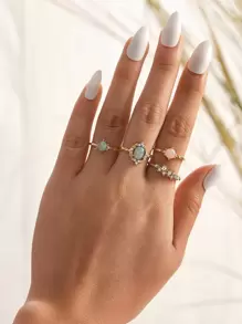 4pcs Rhinestone Decor Rings - Multicolor - View 1