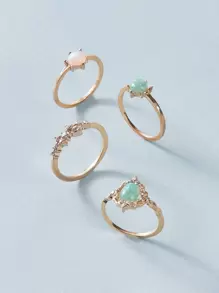 4pcs Rhinestone Decor Rings - Multicolor - View 2