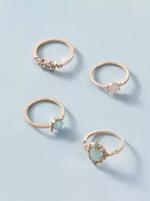 4pcs Rhinestone Decor Rings - Multicolor - View 3