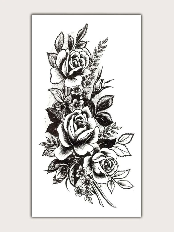 1 Feuille Autocollant De Tatouage Avec Motif Fleur