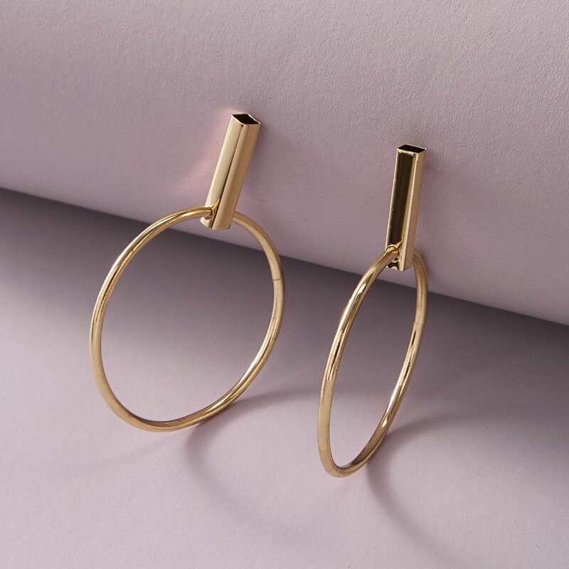 

1pair Geometric Hoop Drop Earrings, Gold