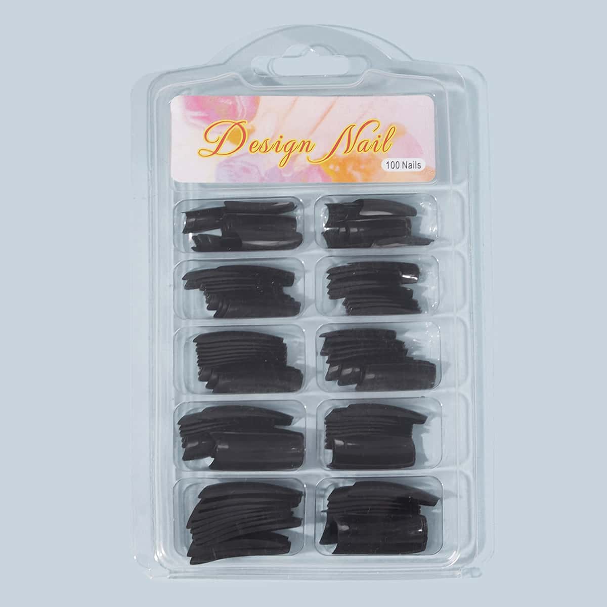 

100pcs Plain Fake Nail & Double Side Tape, Black