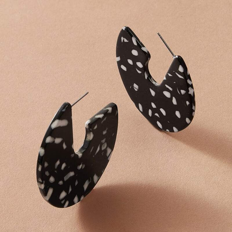 

1pair Colorblock Cuff Hoop Earrings, Black and white