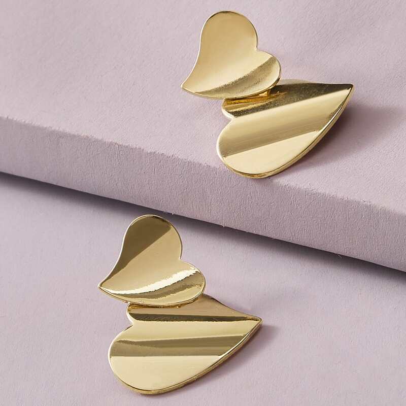

1pair Heart Stud Earrings, Gold