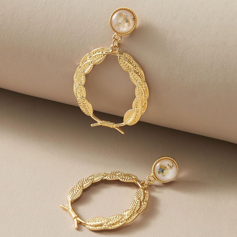 

1pair Geometric Leaf Drop Earrings, Gold