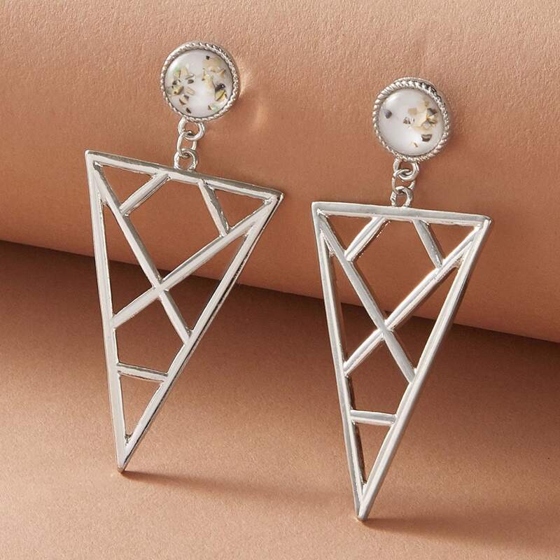 

1pair Hollow Out Triangle Drop Earrings, Silver