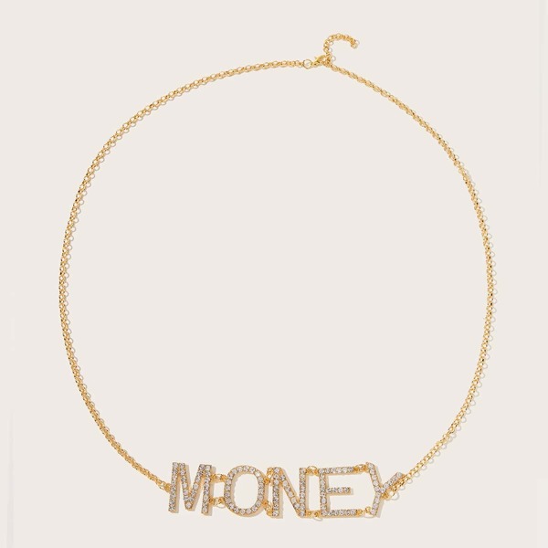 

Rhinestone Engraved Letter Waist Chain, Gold