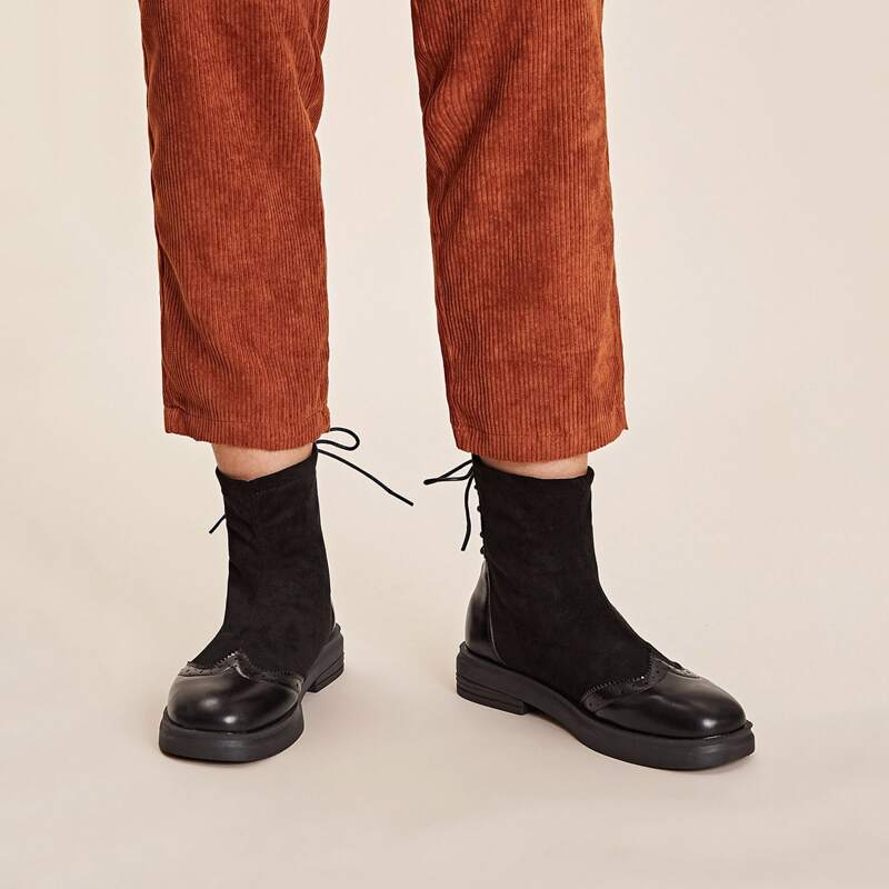 

Lace-up Back Sock Boots, Black